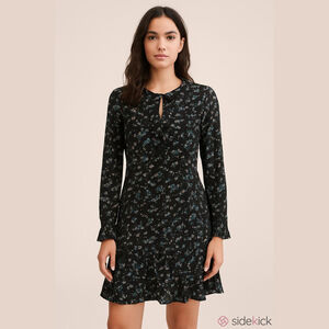 Veronica Beard 100% Silk Black Floral Ruffle Shift Dress Sz 10